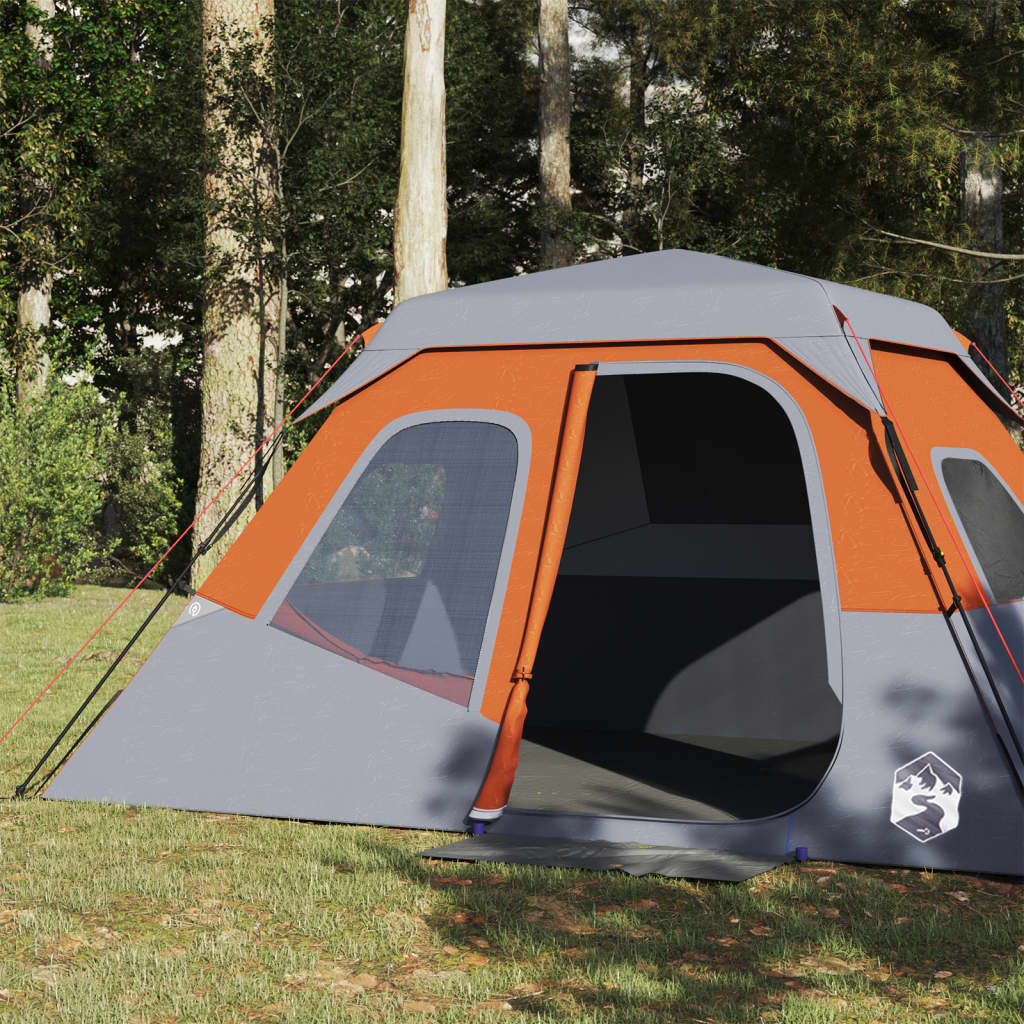 vidaXL Family Tent 6-Person Grey and Orange Quick Release Waterproof