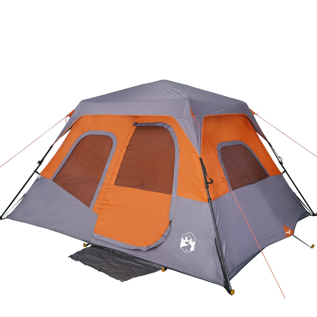 vidaXL Family Tent 6-Person Grey and Orange Quick Release Waterproof