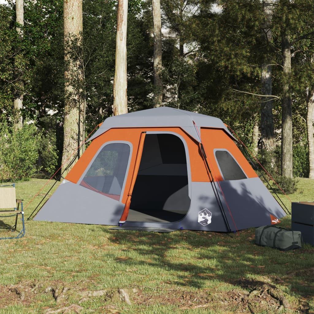 vidaXL Family Tent 6-Person Grey and Orange Quick Release Waterproof