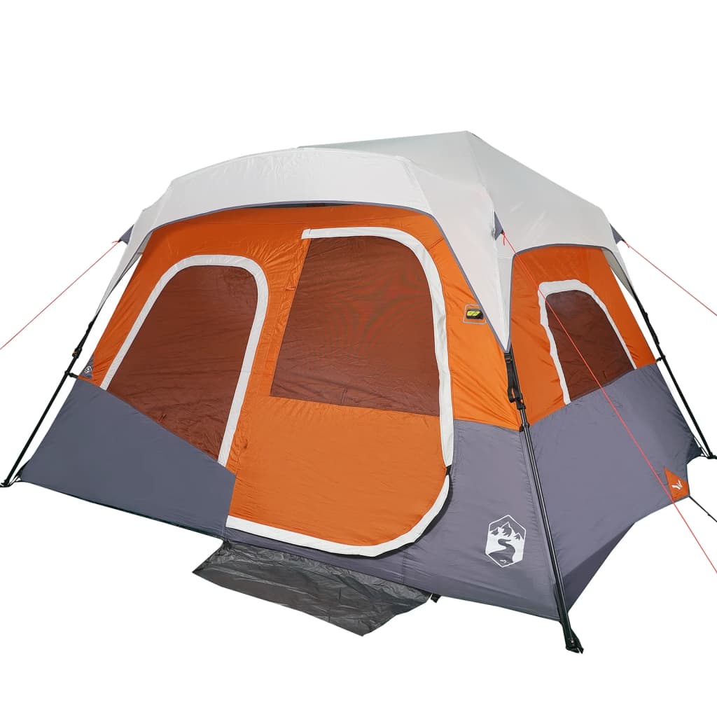 vidaXL Family Tent with LED 6-Person Light Grey and Orange Quick Release