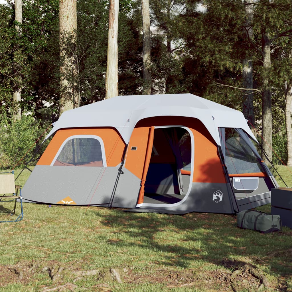 vidaXL Family Tent with LED 9-Person Light Grey and Orange Quick Release