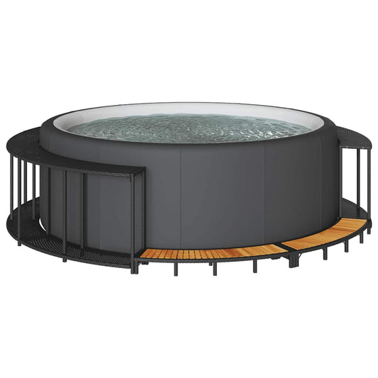 vidaXL Hot Tub Surround with Storage and Wooden Step Black Poly Rattan