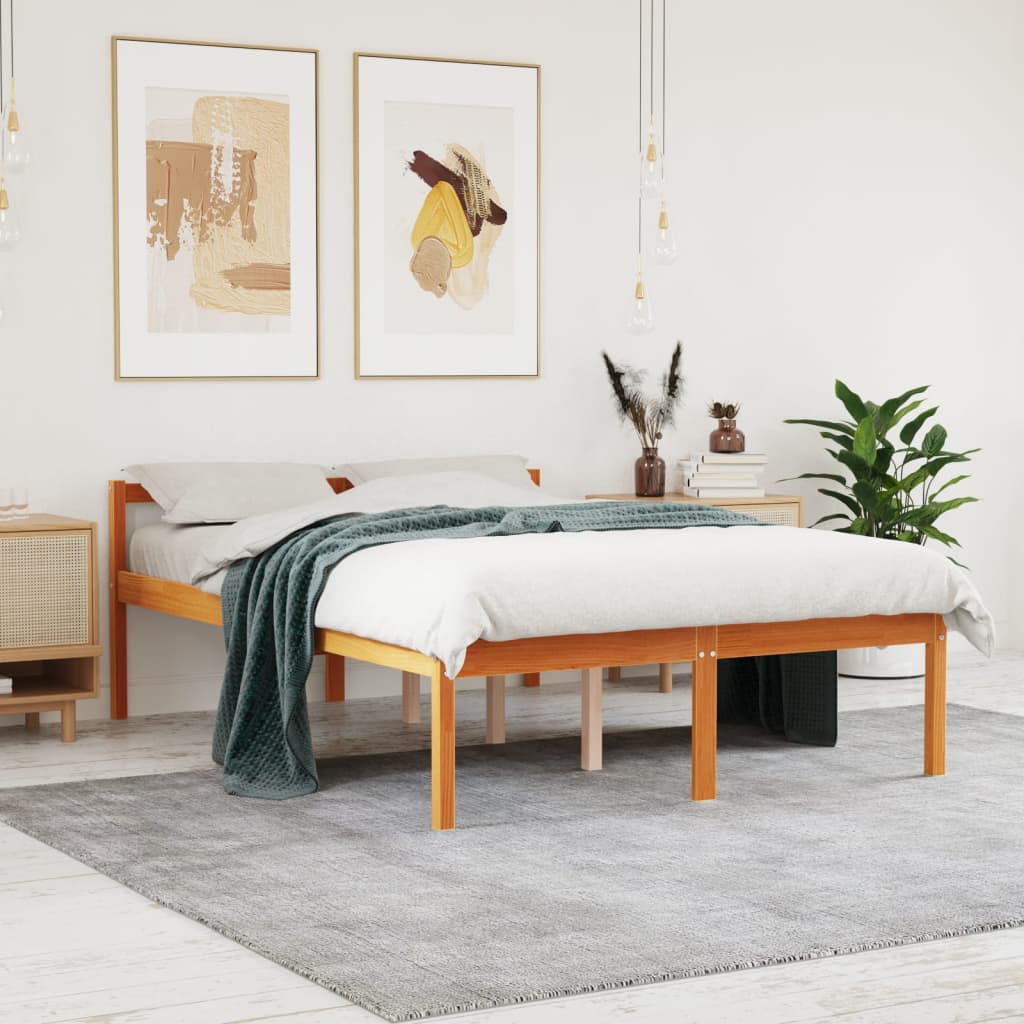 Senior Bed without Mattress Wax Brown 135x190 cm Double Solid Wood Pine