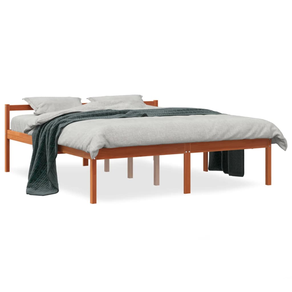 vidaXL Senior Bed without Mattress Wax Brown 150x200 cm King Size Solid Wood Pine