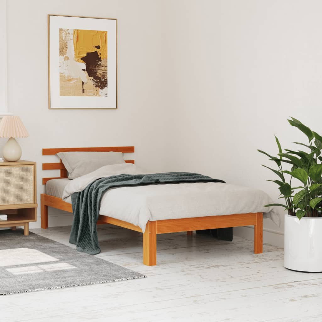 Bed Frame without Mattress Wax Brown 75x190 cm Small Single Solid Wood Pine
