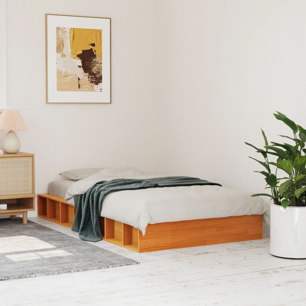 Bed Frame without Mattress Wax Brown 75x190 cm Small Single Solid Wood Pine