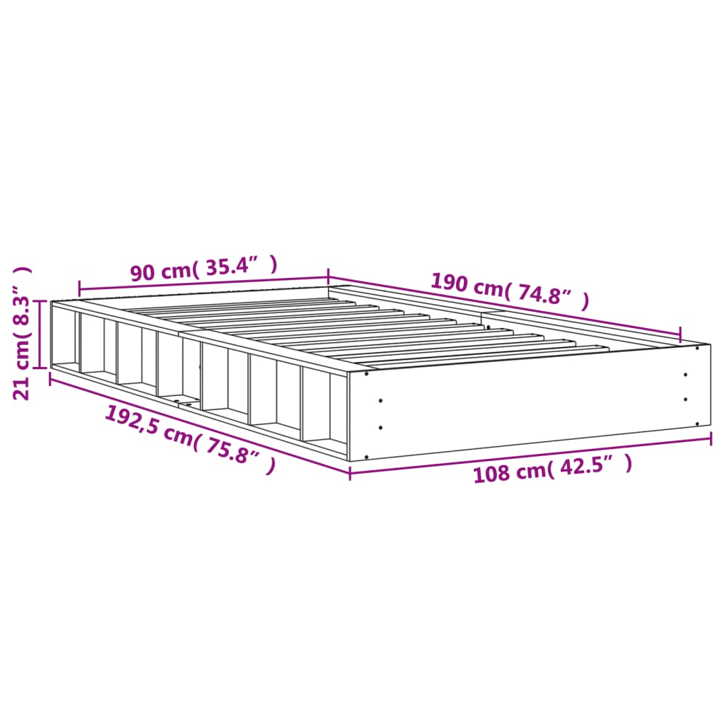 Bed Frame without Mattress Wax Brown 90x190 cm Single Solid Wood Pine