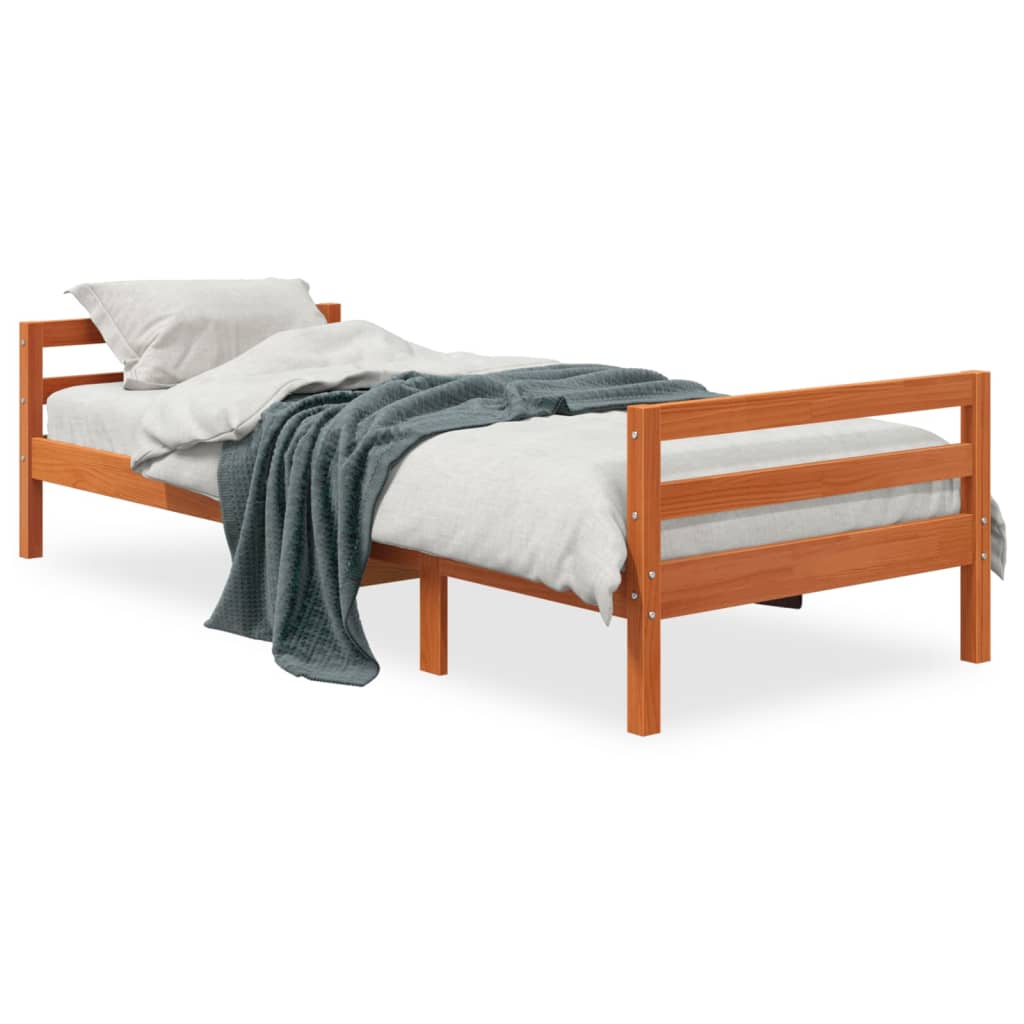 Bed Frame without Mattress Wax Brown 90x200 cm Solid Wood Pine