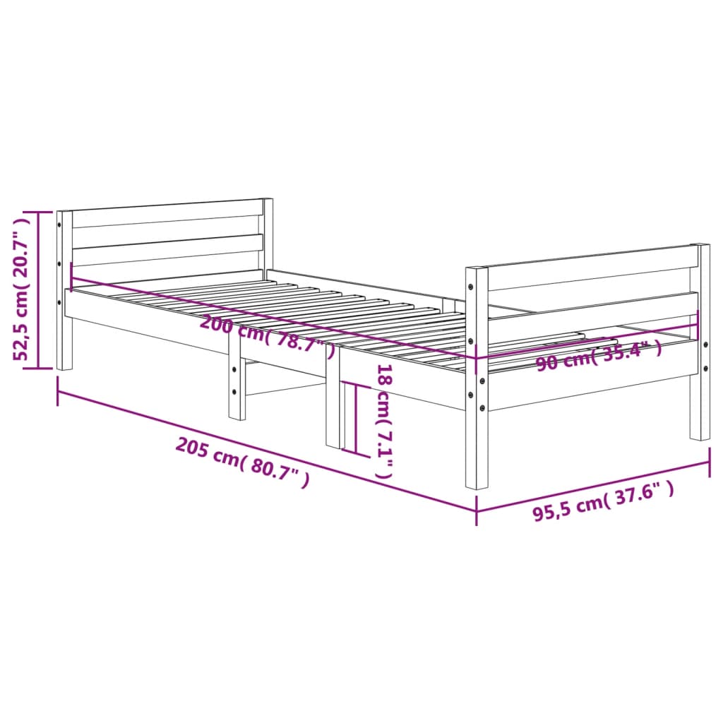 Bed Frame without Mattress Wax Brown 90x200 cm Solid Wood Pine