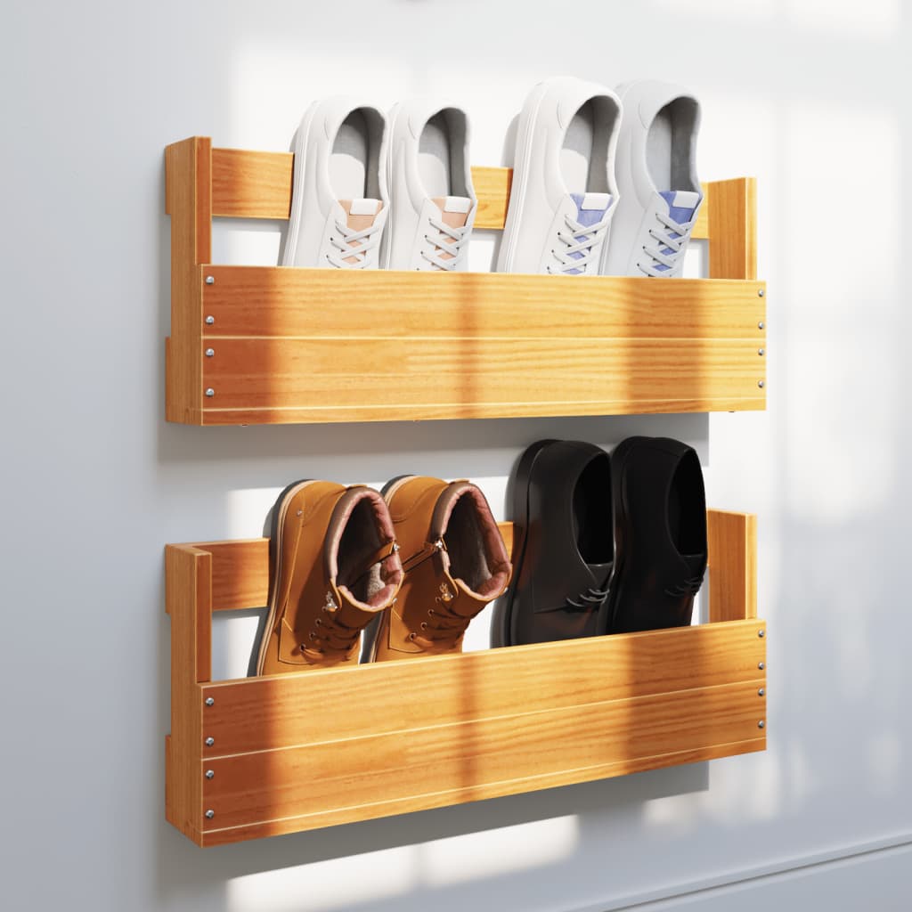 vidaXL Wall-mounted Shoe Racks 2 pcs Wax Brown 59x8.5x23.5 cm Solid Wood Pine