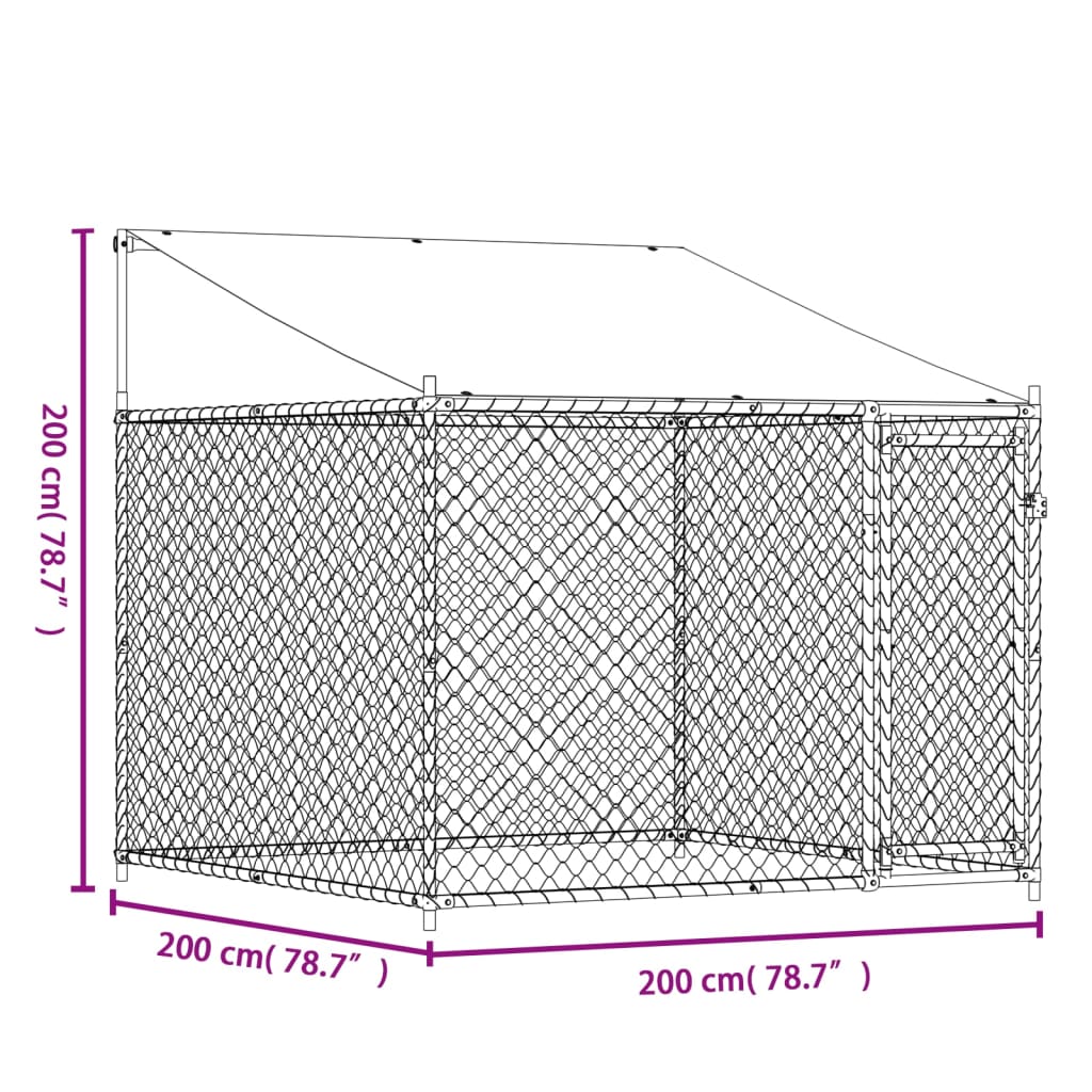 vidaXL Dog Cage with Roof and Door Grey 2x2x2 m Galvanised Steel