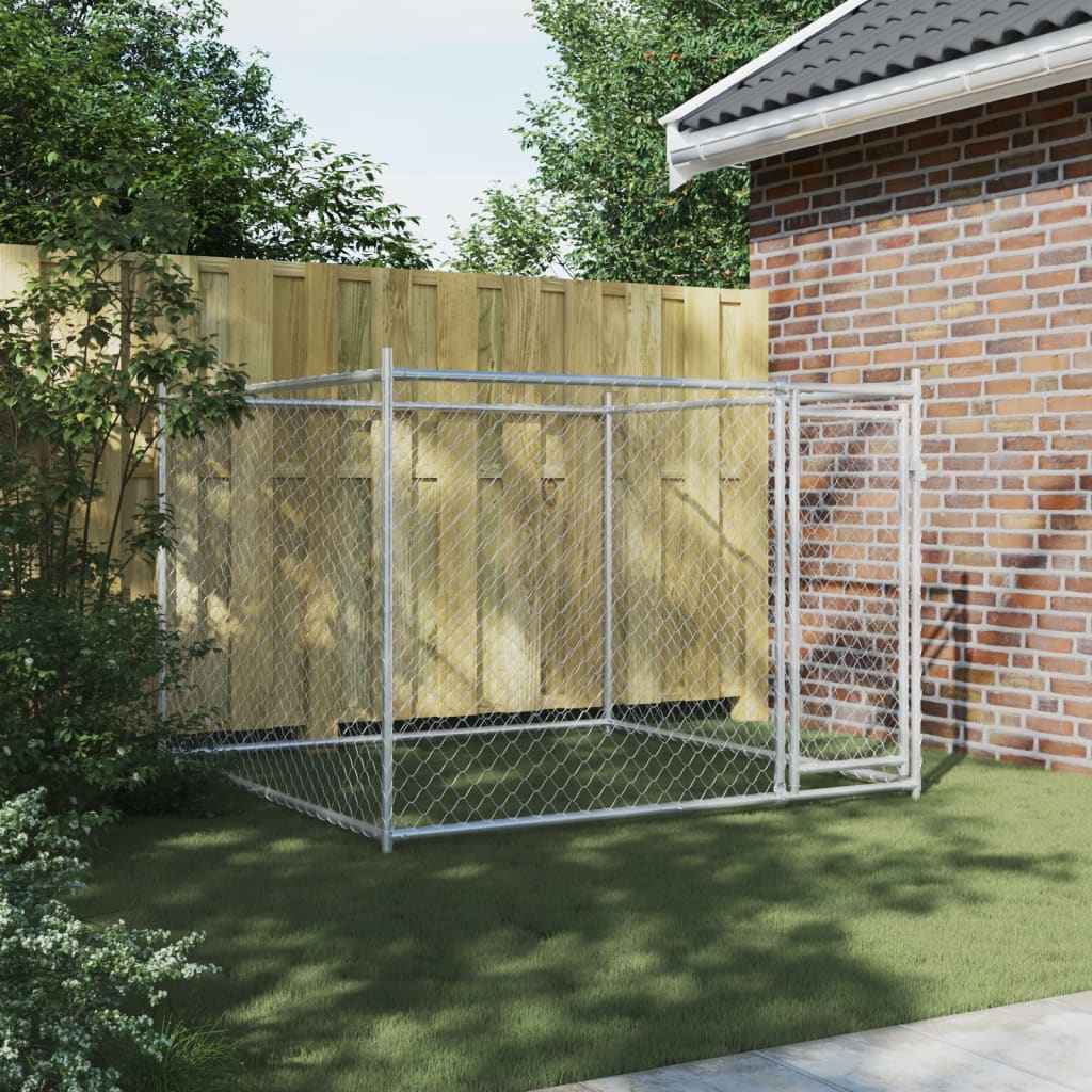 vidaXL Dog Cage with Door Grey 2x2x1.5 m Galvanised Steel