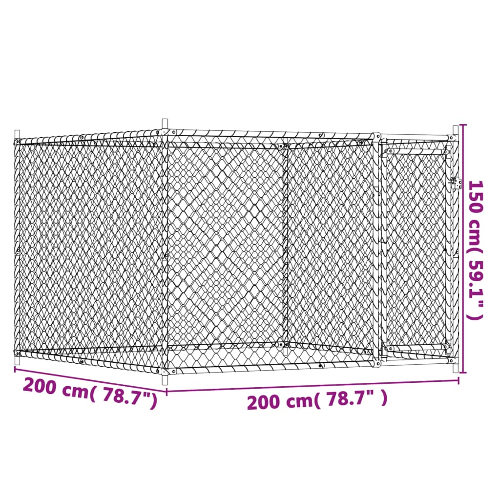 vidaXL Dog Cage with Door Grey 2x2x1.5 m Galvanised Steel