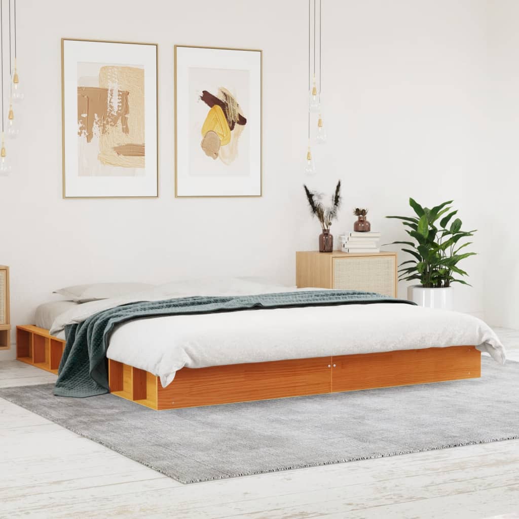 vidaXL Bed Frame without Mattress Wax Brown 180x200 cm Super King Solid Wood Pine