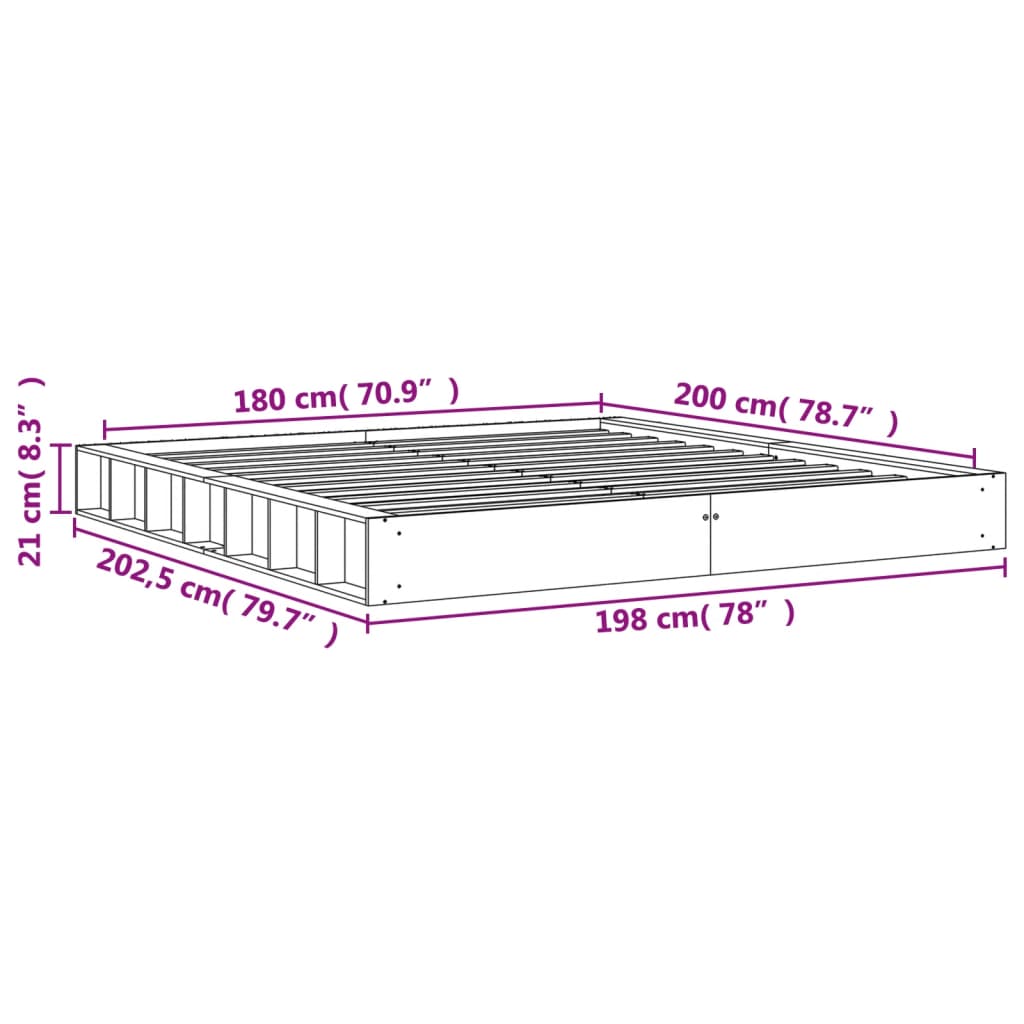 vidaXL Bed Frame without Mattress Wax Brown 180x200 cm Super King Solid Wood Pine