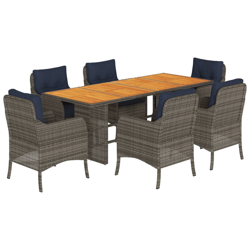 7 Piece Garden Dining Set with Cushions Grey Poly Rattan (US only)