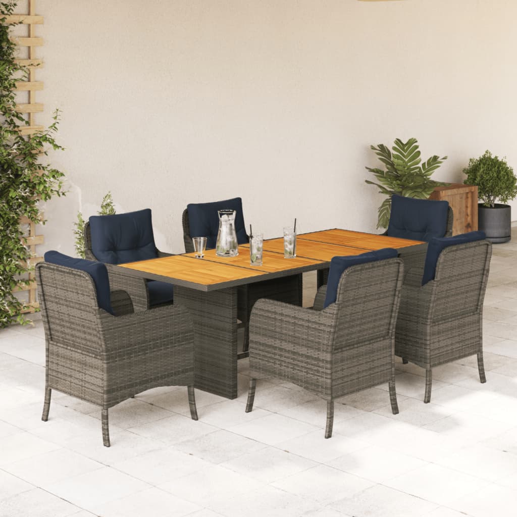 7 Piece Garden Dining Set with Cushions Grey Poly Rattan (US only)