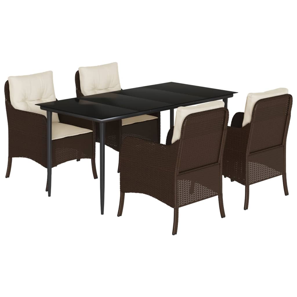 vidaXL 5 Piece Garden Dining Set with Cushions Brown Poly Rattan