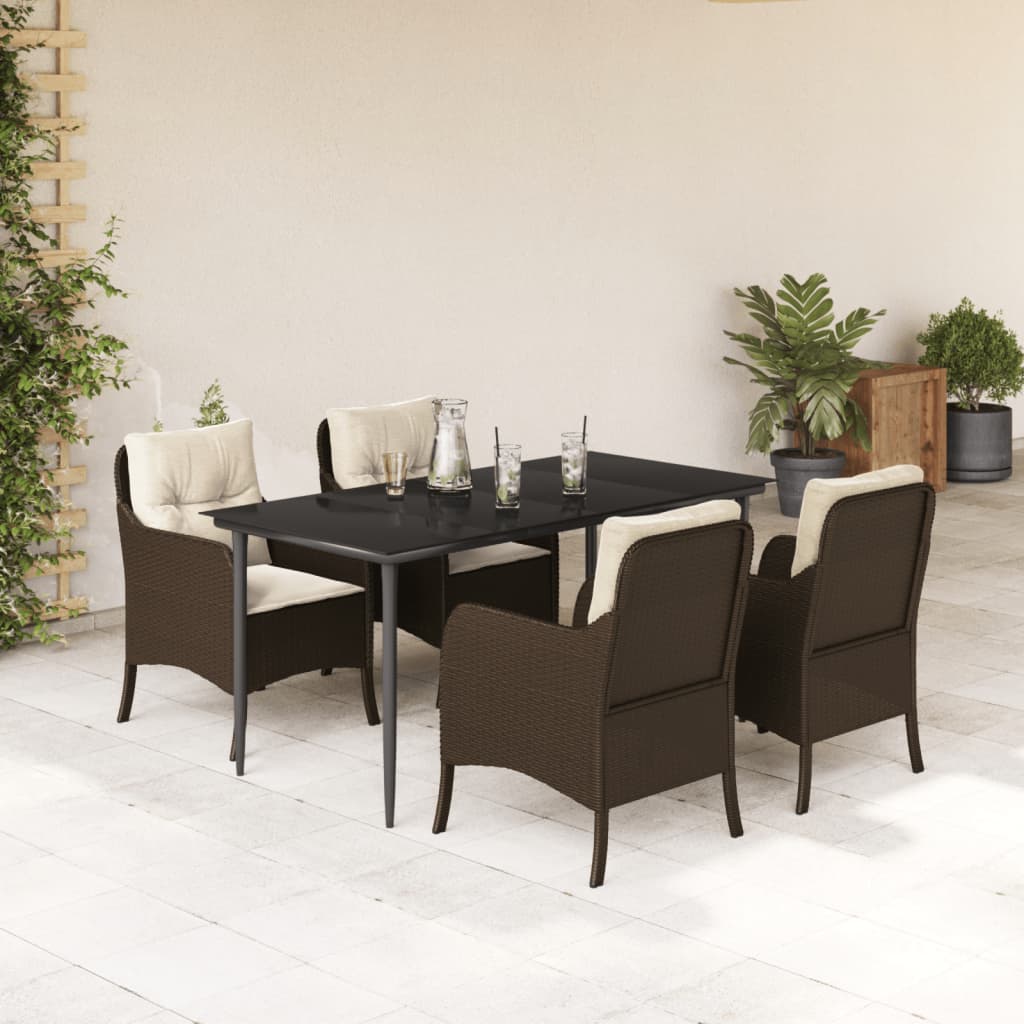 vidaXL 5 Piece Garden Dining Set with Cushions Brown Poly Rattan