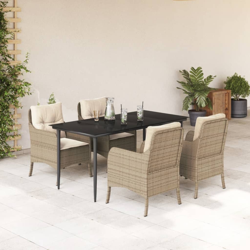 vidaXL 5 Piece Garden Dining Set with Cushions Beige Poly Rattan