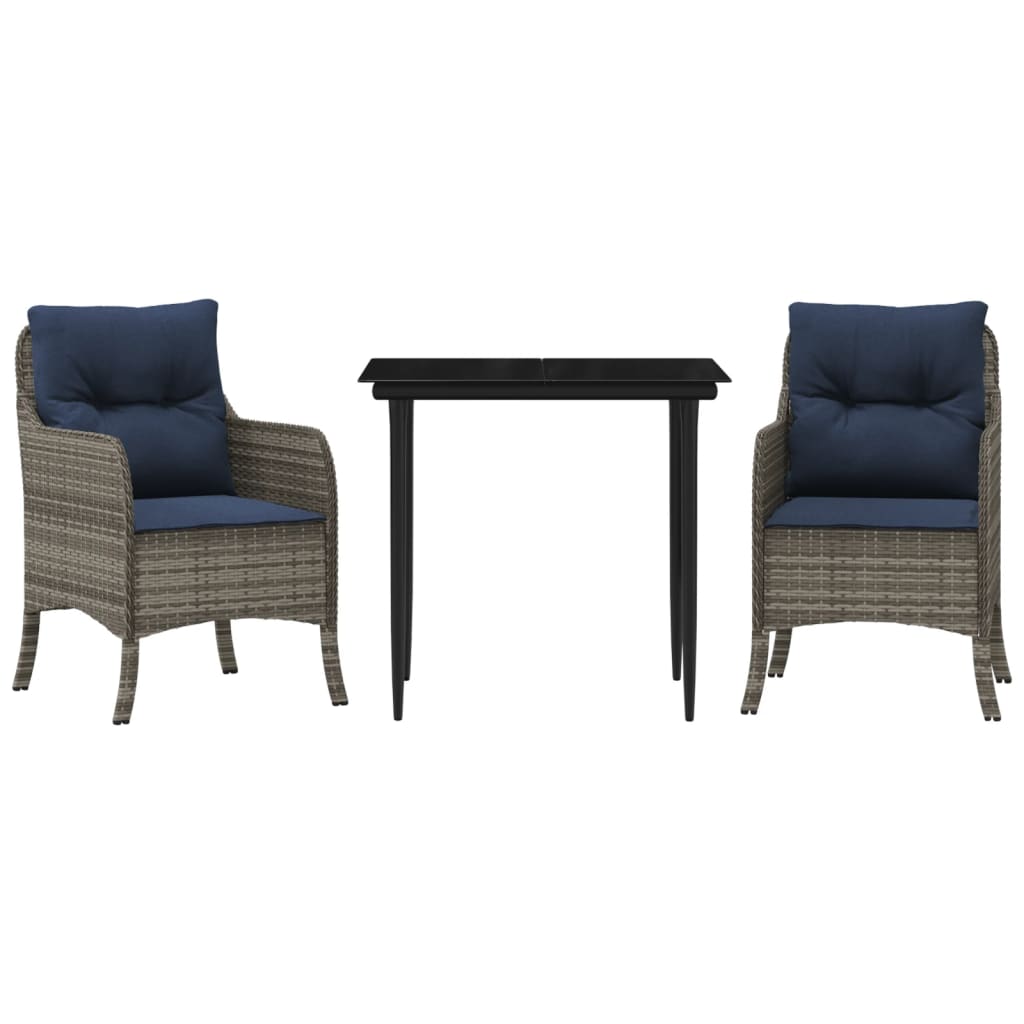 3 Piece Garden Dining Set with Cushions Grey Poly Rattan (US only)