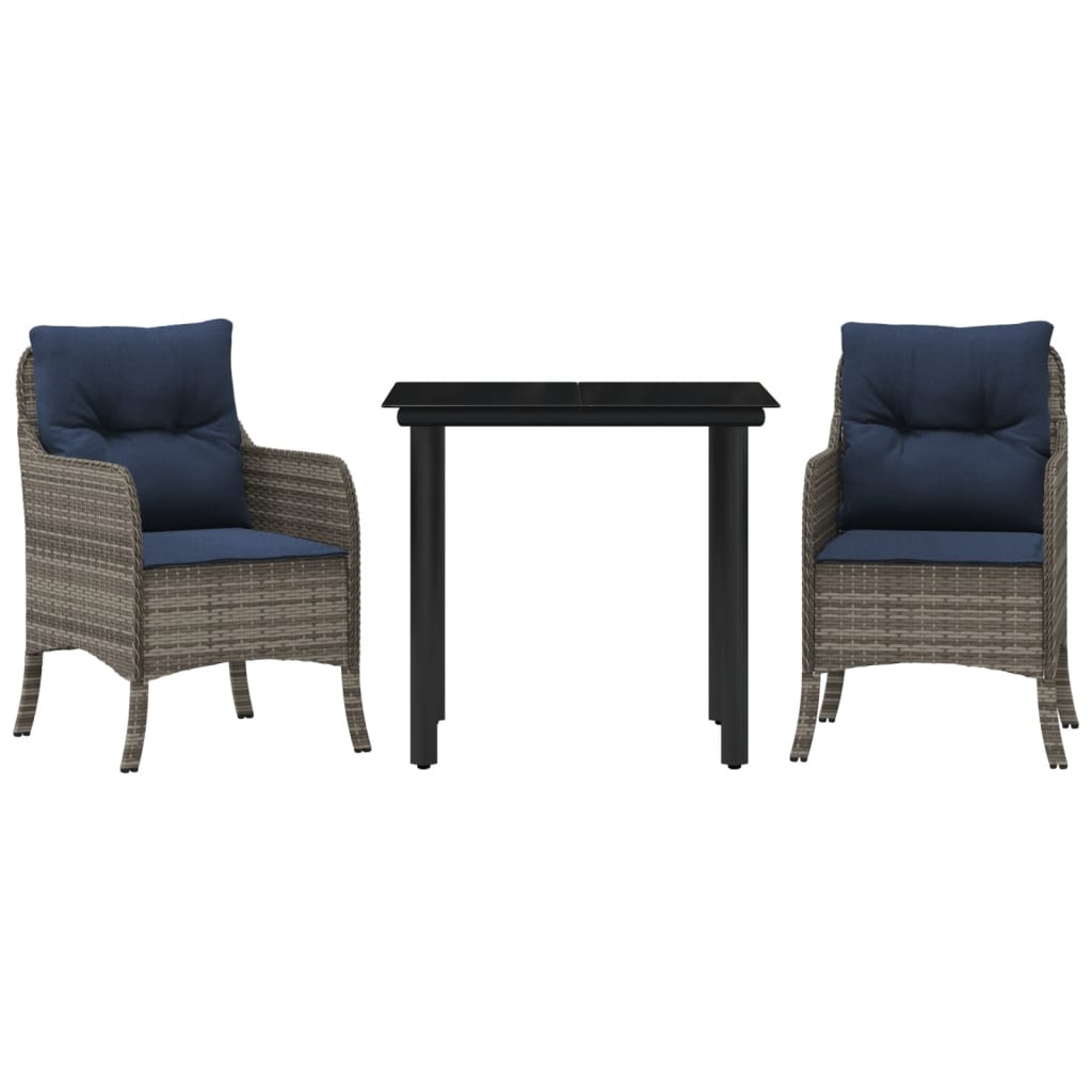 3 Piece Garden Dining Set with Cushions Grey Poly Rattan (US only)