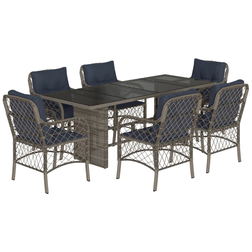 7 Piece Garden Dining Set with Cushions Grey Poly Rattan (US only)