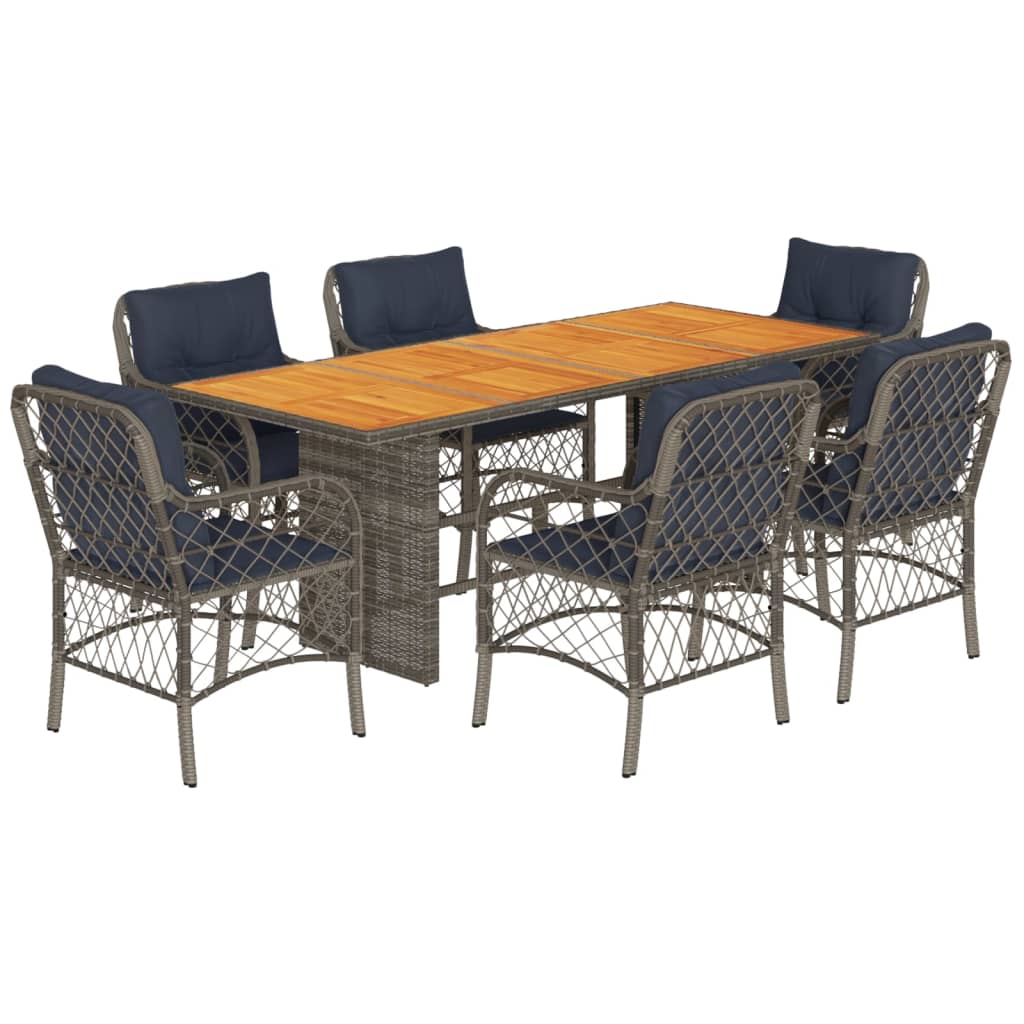 7 Piece Garden Dining Set with Cushions Grey Poly Rattan (US only)