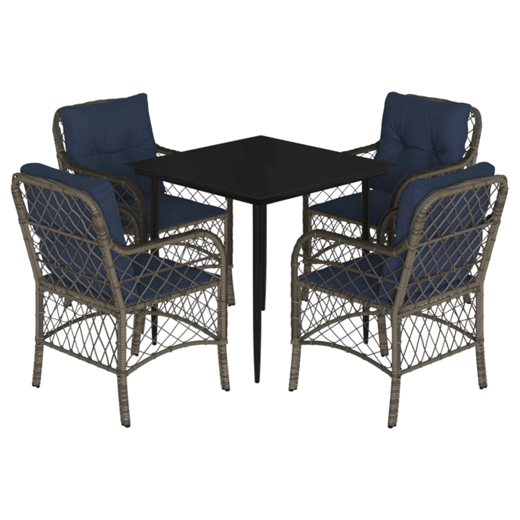 5 Piece Garden Dining Set with Cushions Grey Poly Rattan (US only)