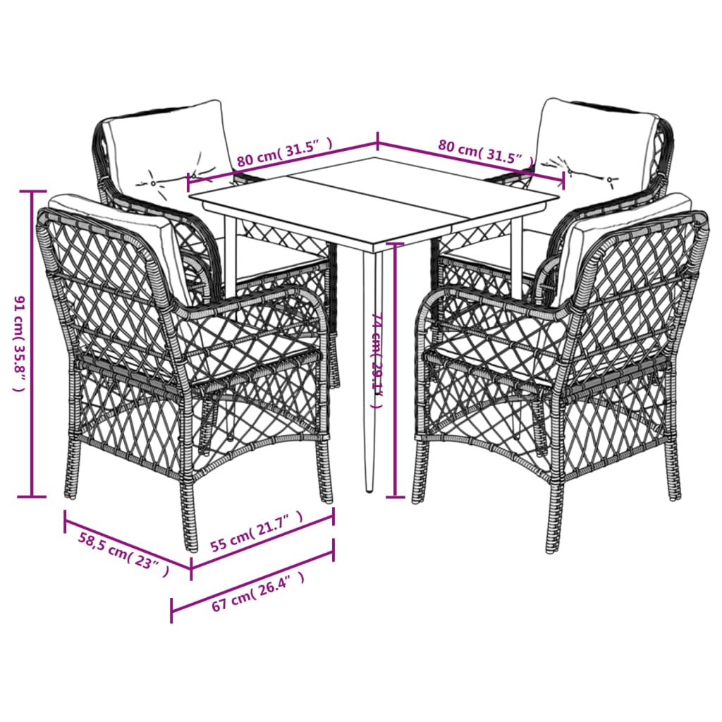 5 Piece Garden Dining Set with Cushions Grey Poly Rattan (US only)