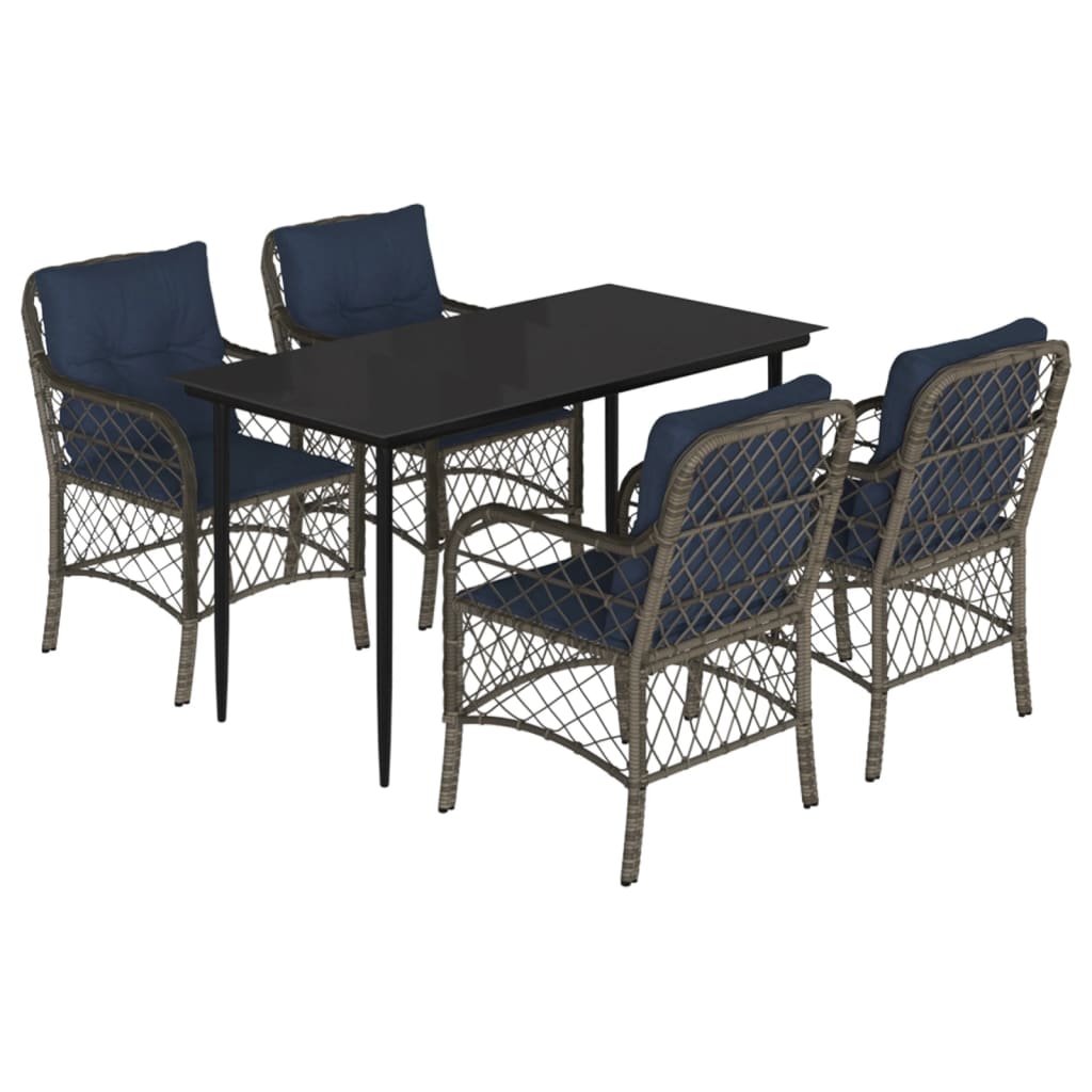 5 Piece Garden Dining Set with Cushions Grey Poly Rattan (US only)