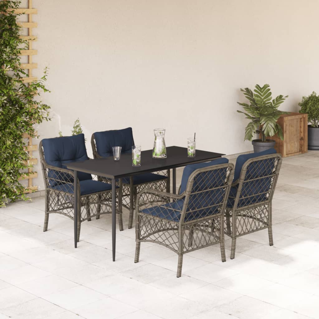 5 Piece Garden Dining Set with Cushions Grey Poly Rattan (US only)
