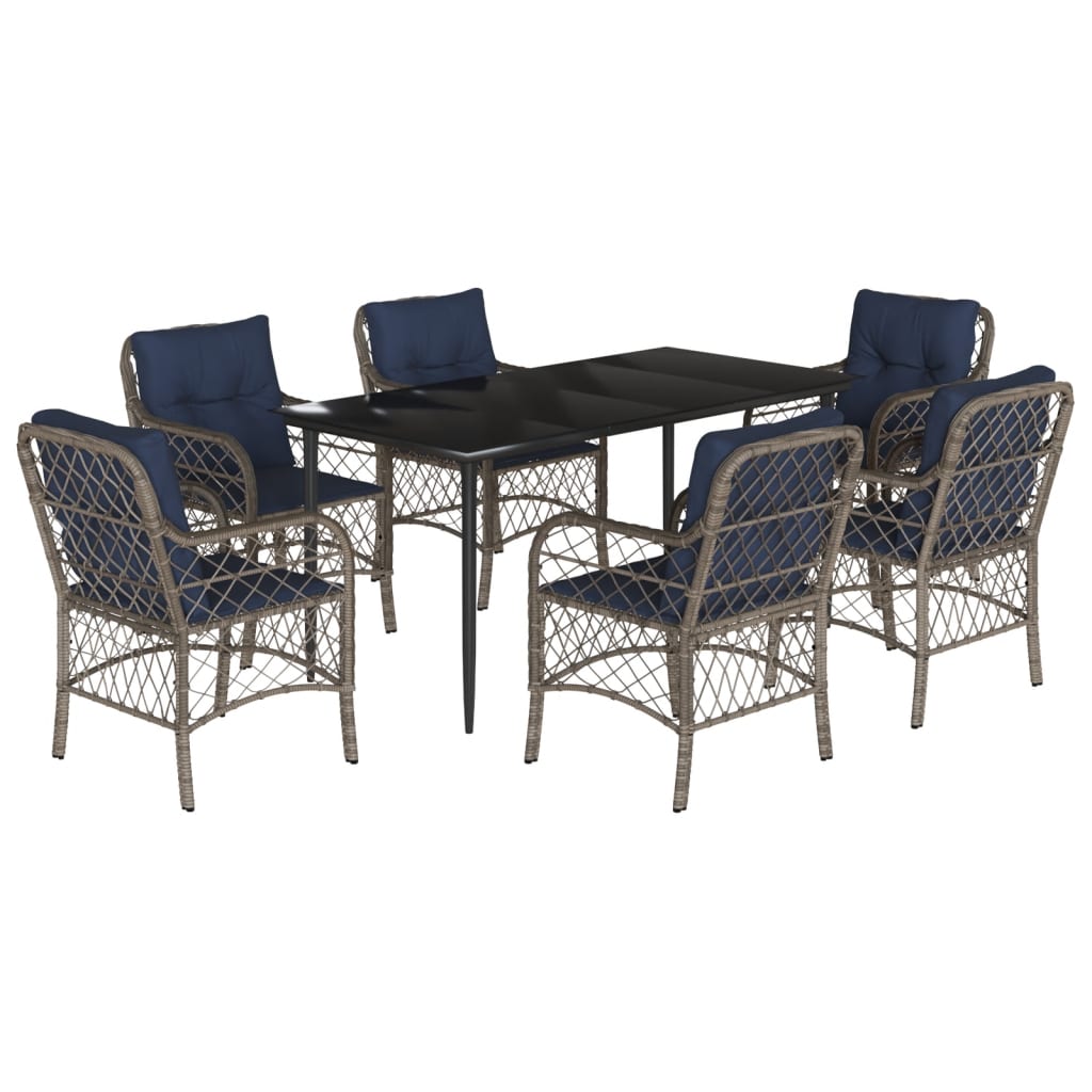 7 Piece Garden Dining Set with Cushions Grey Poly Rattan (US only)