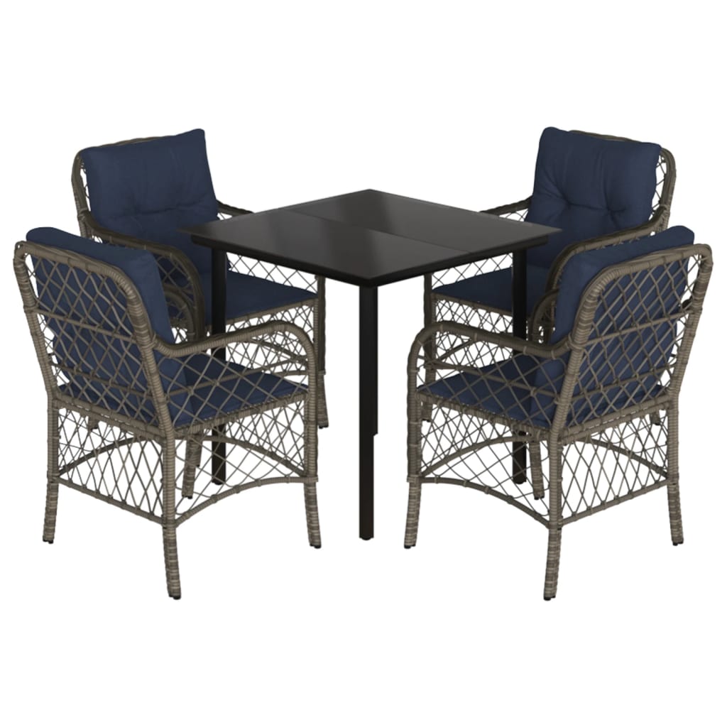 5 Piece Garden Dining Set with Cushions Grey Poly Rattan (US only)