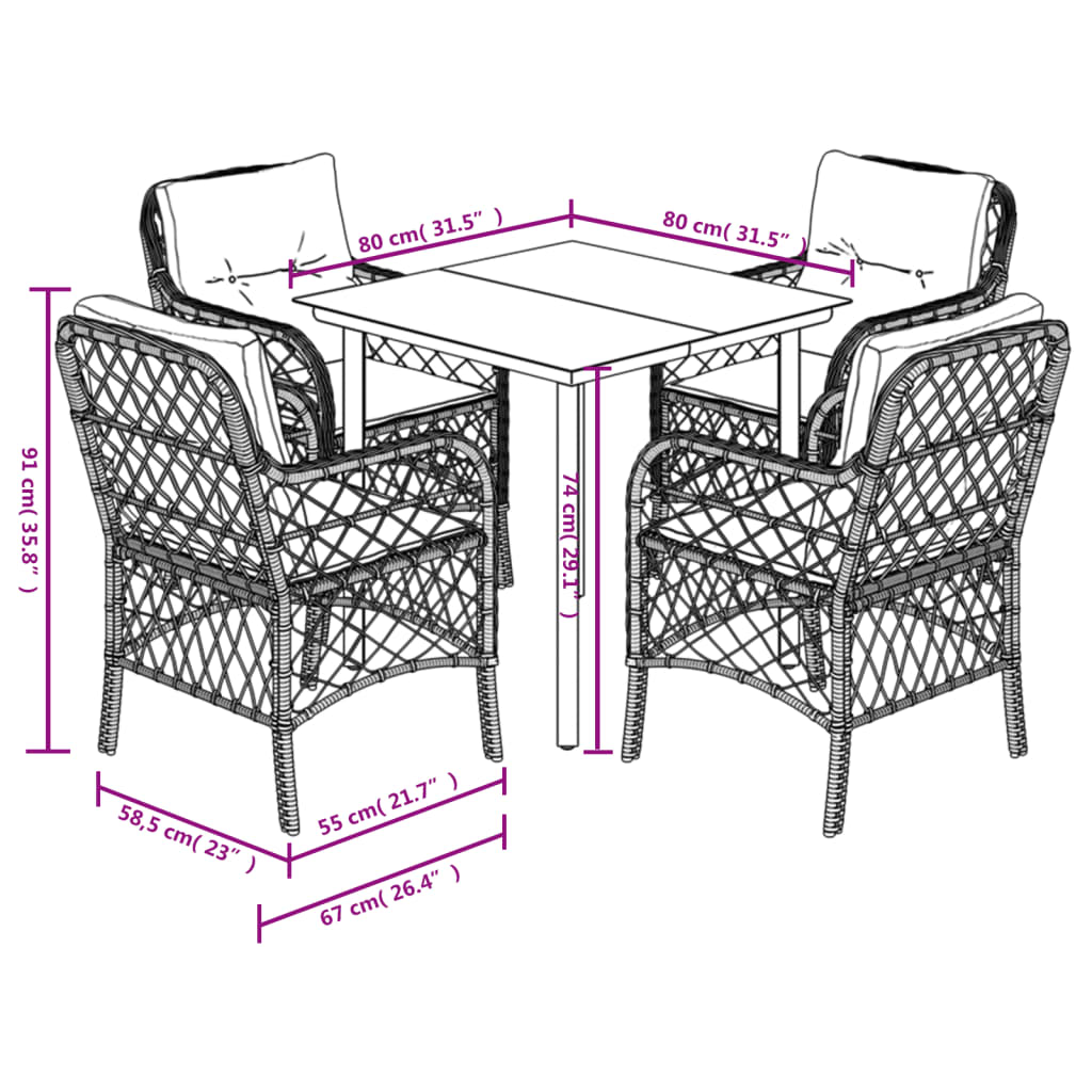5 Piece Garden Dining Set with Cushions Grey Poly Rattan (US only)