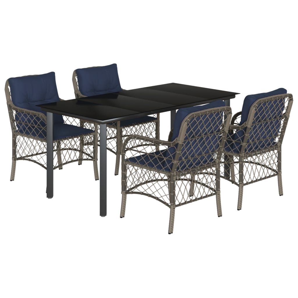 5 Piece Garden Dining Set with Cushions Grey Poly Rattan (US only)
