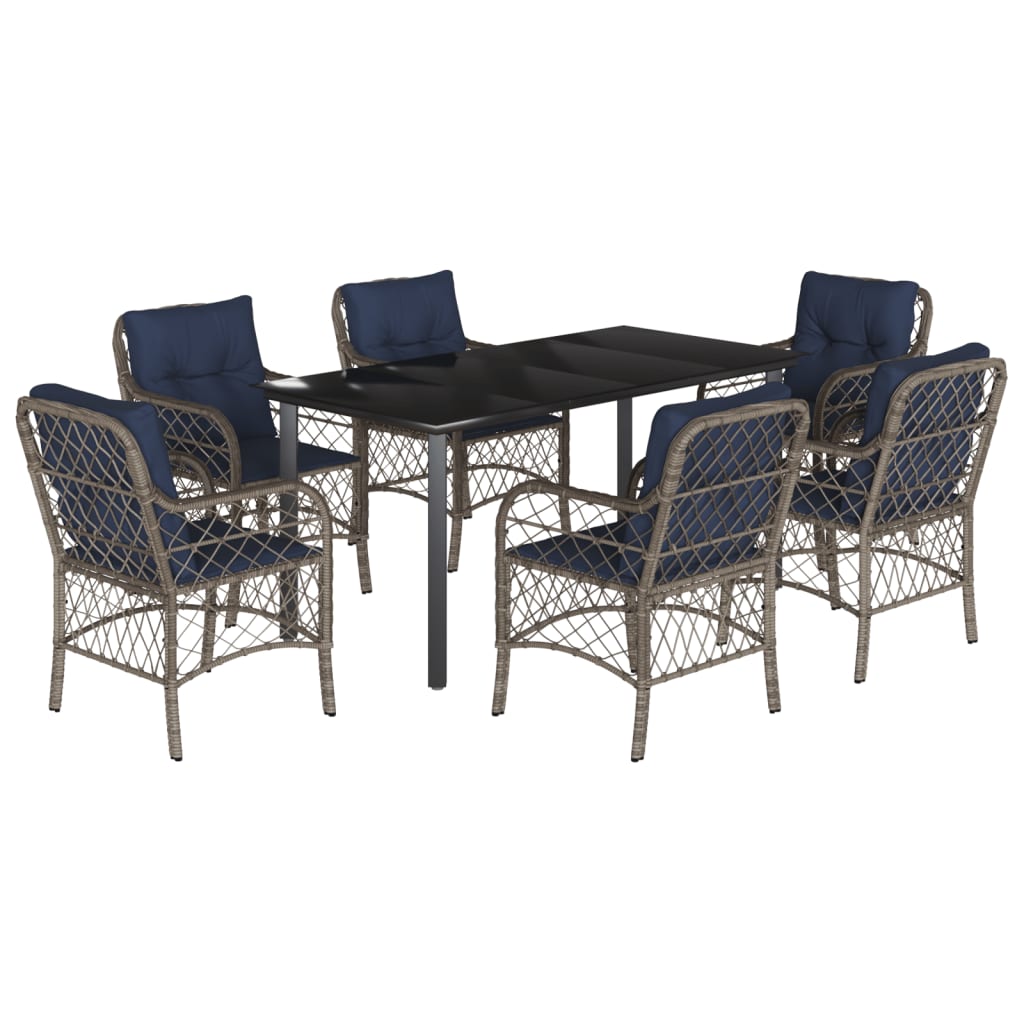 7 Piece Garden Dining Set with Cushions Grey Poly Rattan (US only)