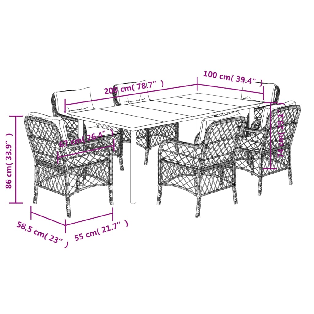 7 Piece Garden Dining Set with Cushions Grey Poly Rattan