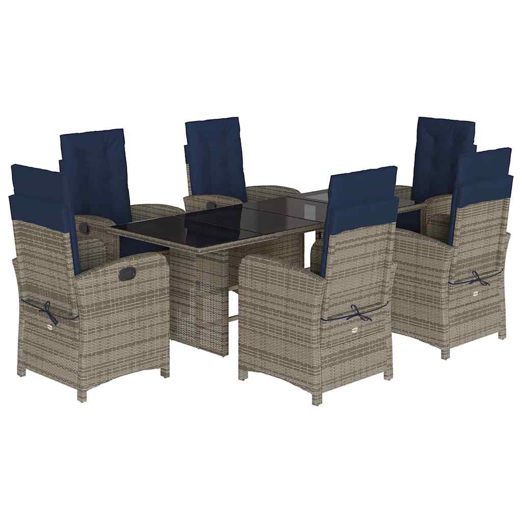 7 Piece Garden Dining Set with Cushions Grey Poly Rattan (US only)