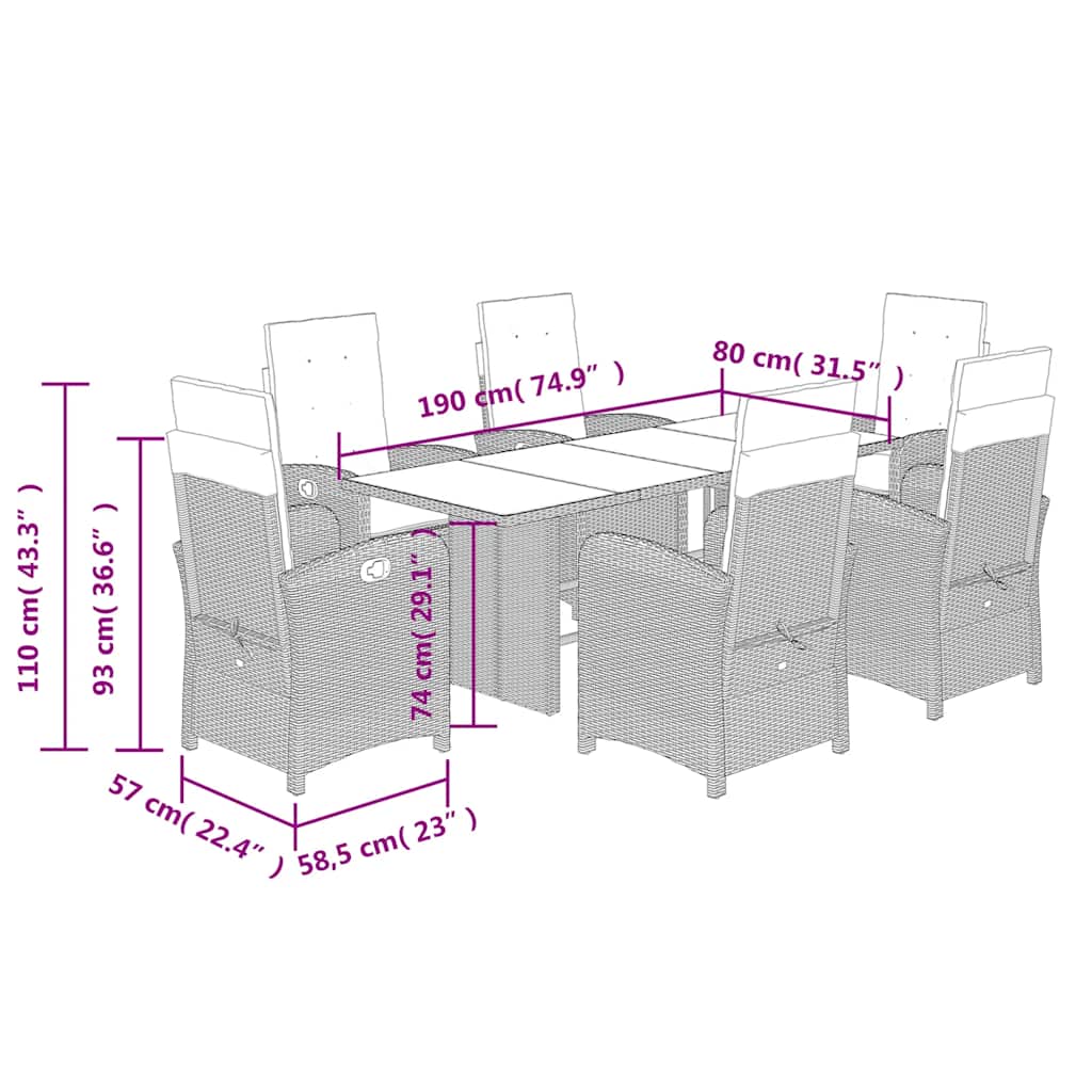 7 Piece Garden Dining Set with Cushions Grey Poly Rattan (US only)