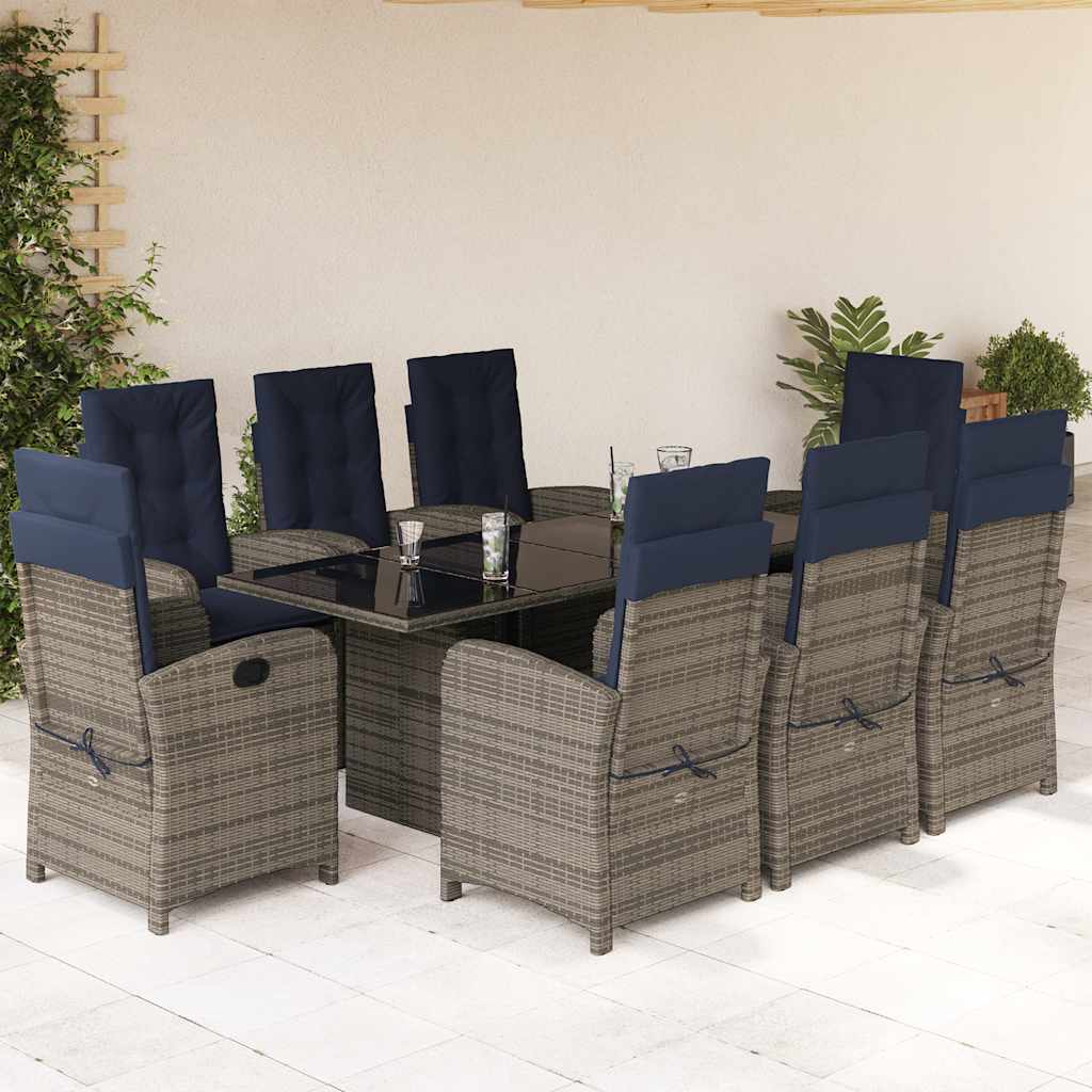 9 Piece Garden Dining Set with Cushions Grey Poly Rattan (US only)