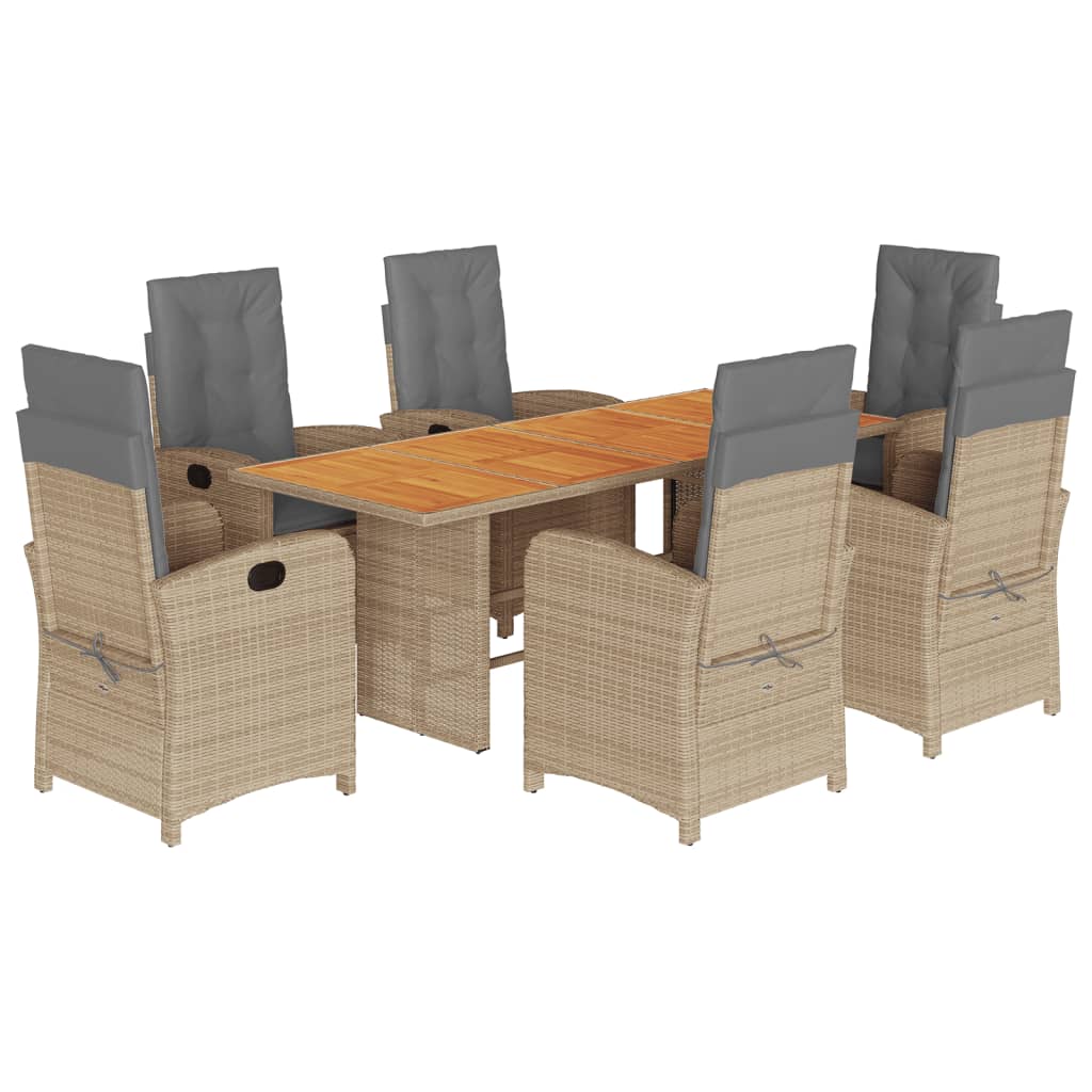 7 Piece Garden Dining Set with Cushions Grey Poly Rattan (US only)