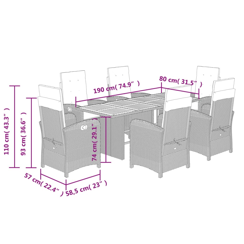 7 Piece Garden Dining Set with Cushions Grey Poly Rattan (US only)