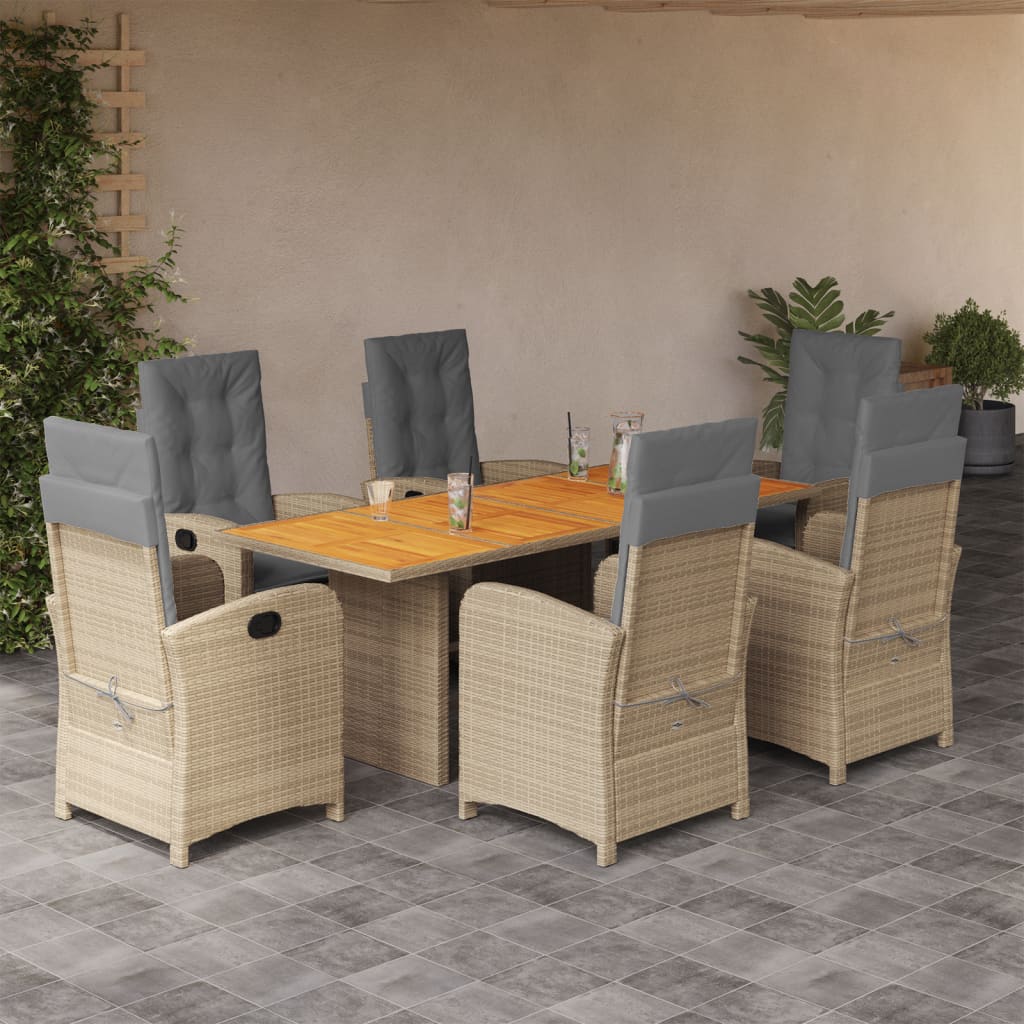 7 Piece Garden Dining Set with Cushions Grey Poly Rattan (US only)