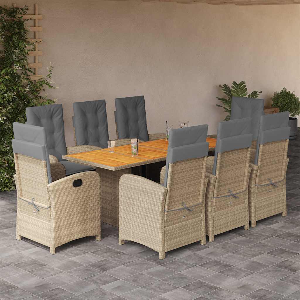 9 Piece Garden Dining Set with Cushions Grey Poly Rattan (US only)