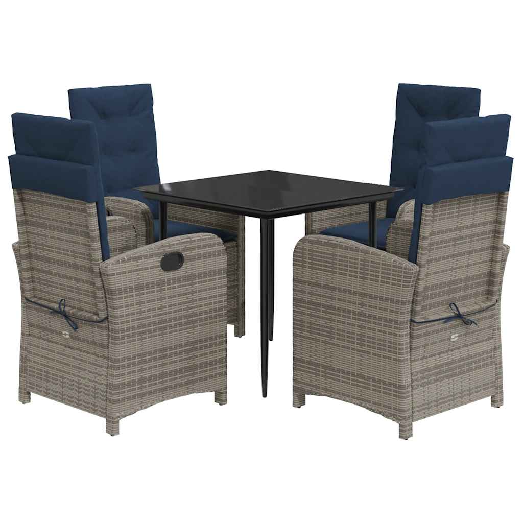 5 Piece Garden Dining Set with Cushions Grey Poly Rattan (US only)