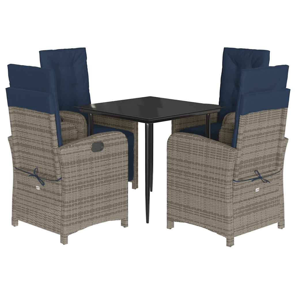 5 Piece Garden Dining Set with Cushions Grey Poly Rattan (US only)