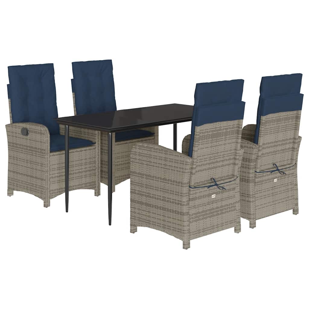 5 Piece Garden Dining Set with Cushions Grey Poly Rattan (US only)