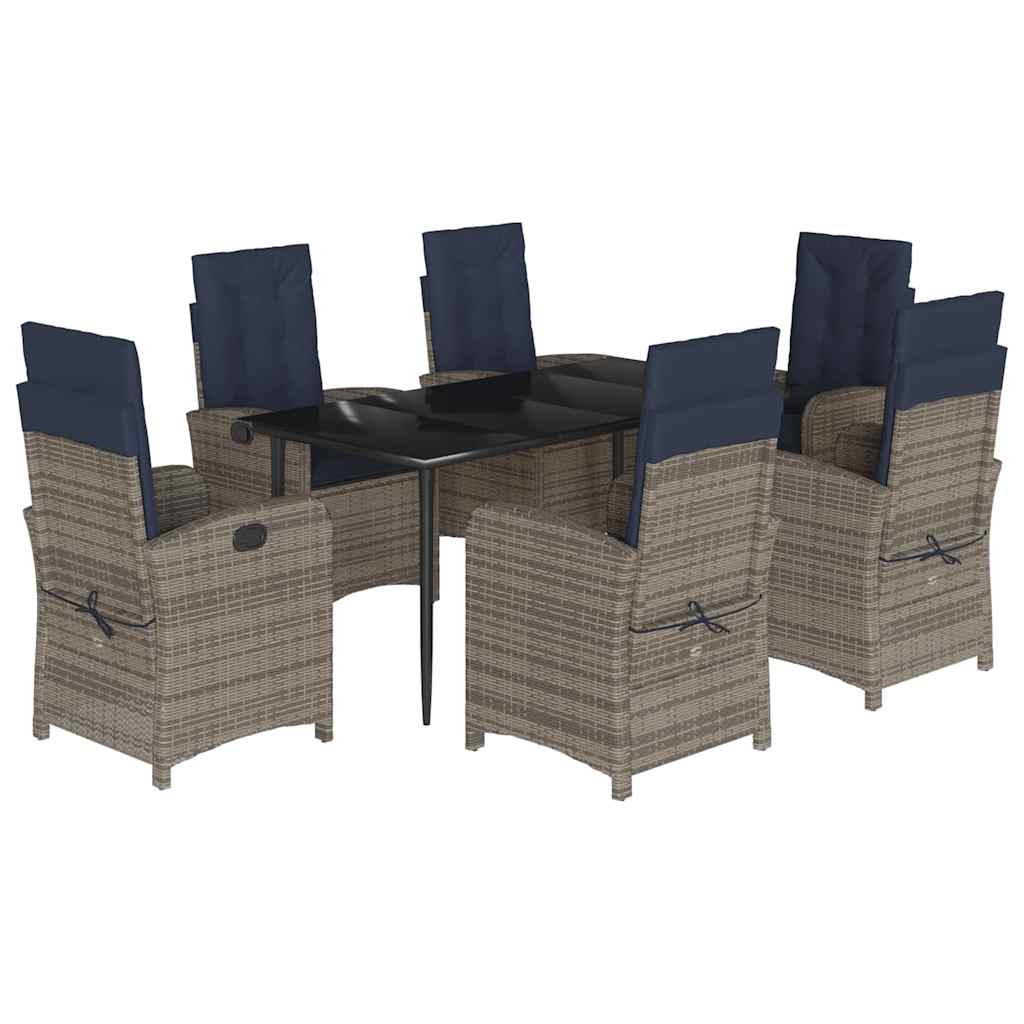 7 Piece Garden Dining Set with Cushions Grey Poly Rattan (US only)