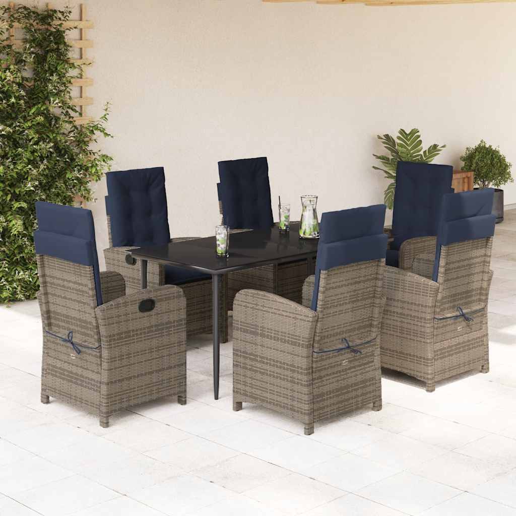 7 Piece Garden Dining Set with Cushions Grey Poly Rattan (US only)